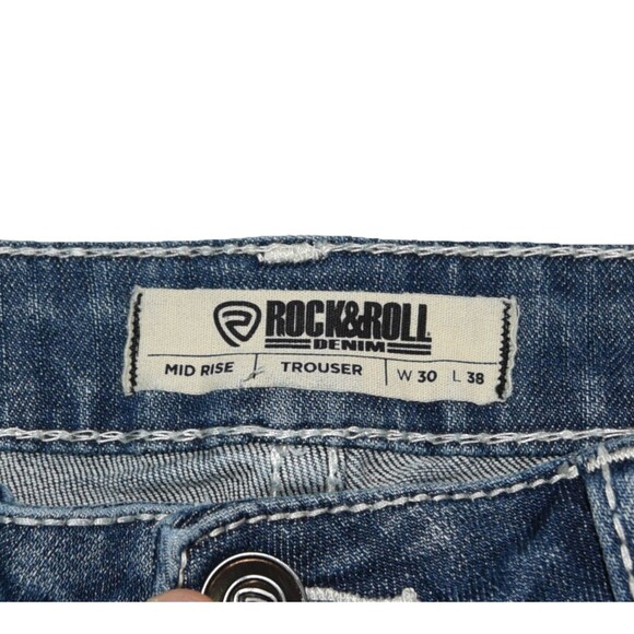 ROCK & ROLL Cowgirl Womens 30x38 (30x36) Mid Rise Embellished Boot Cut Jeans - Picture 4 of 11